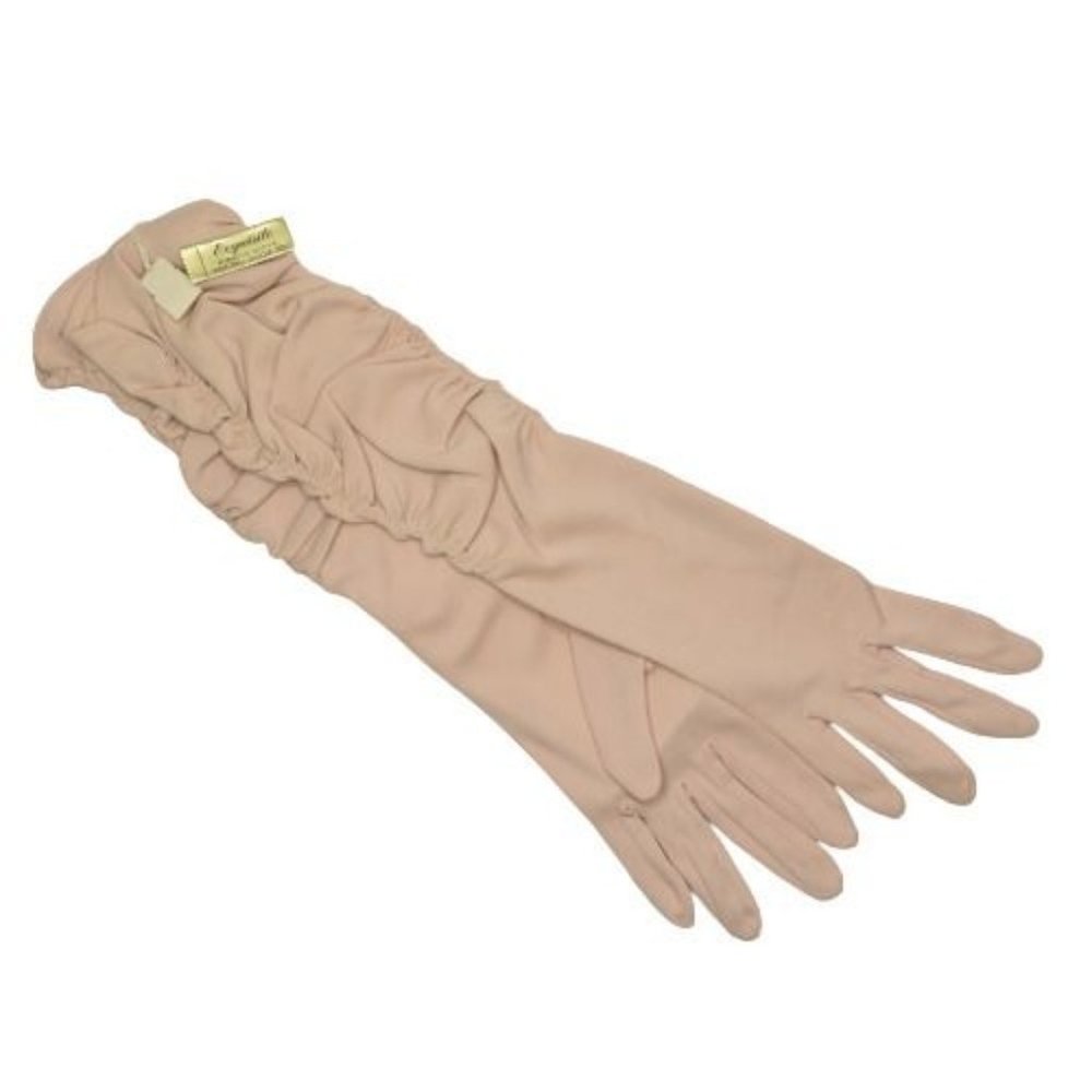 Vintage Exquisite Miracle Gloves Womens Elbow Length One Size Beige USA Made